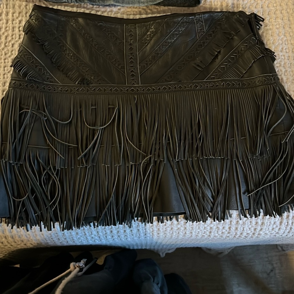 Leather fringe skirt